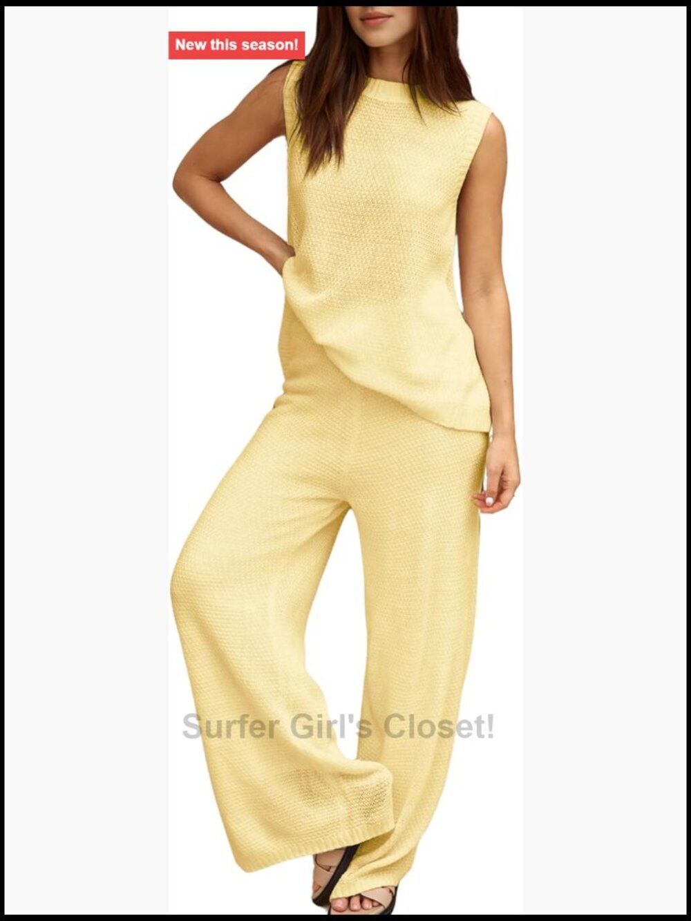2 Piece Lounge Set Bow Sweater Vest Wide Leg Pants Knit Tracksuit